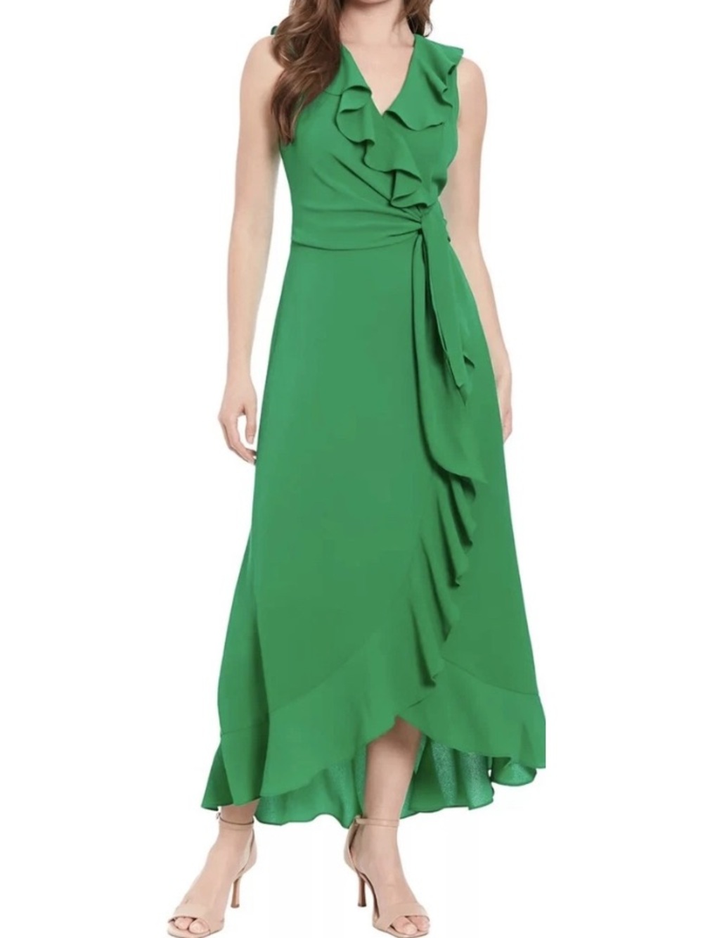 London Times Maxi Dress Size 10 NWT Jewel Green Ruffle - Picture 1 of 16